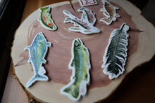 Load image into Gallery viewer, Set of 7 Weatherproof Fish and Feather Decals