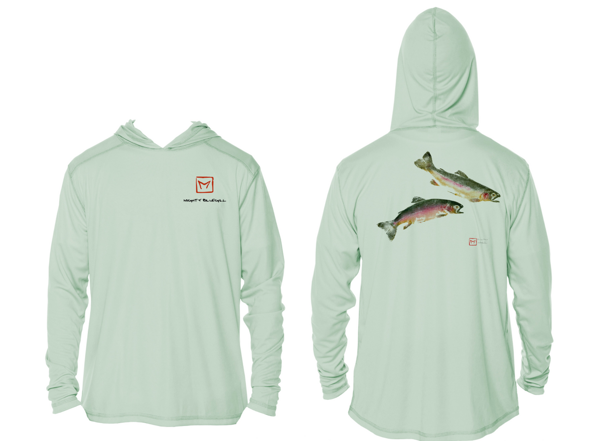 Double Rainbow Trout Hooded Long Sleeve Performance Fishing Shirt – The  Mighty Bluegill
