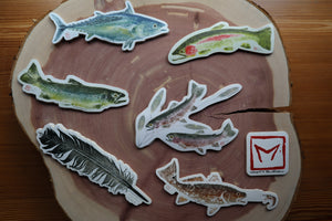Set of 7 Weatherproof Fish and Feather Decals