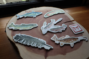 Set of 7 Weatherproof Fish and Feather Decals