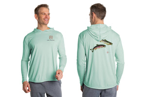 Double Rainbow Trout Hooded Long Sleeve Performance Fishing Shirt