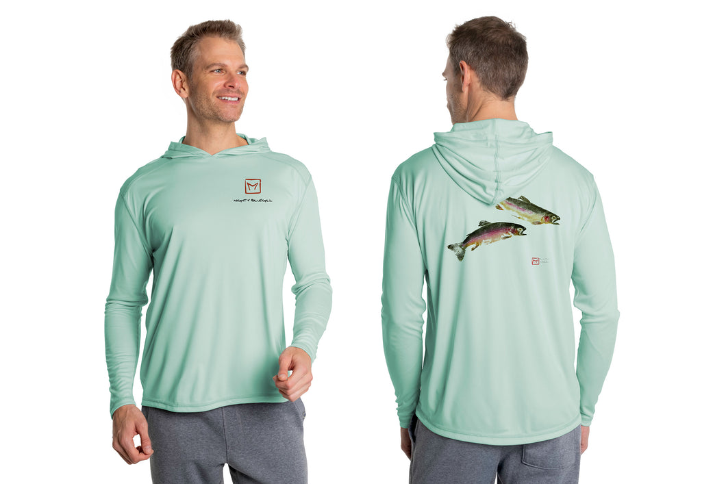 Double Rainbow Trout Hooded Long Sleeve Performance Fishing Shirt – The  Mighty Bluegill
